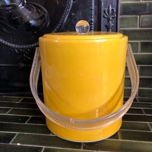 Vintage 60’s Ice Bucket MCM Yellow Vinyl Lucite Handle Palm Beach
